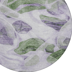 HomeRoots 5' Stylish Lavender and Green Abstract Indoor Outdoor Area Rug - Durable, Washable, Family-Friendly Design 8' Round 623194