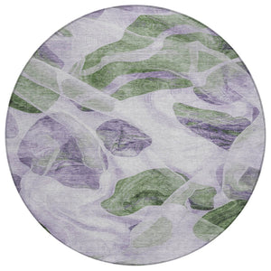 HomeRoots 5' Stylish Lavender and Green Abstract Indoor Outdoor Area Rug - Durable, Washable, Family-Friendly Design 8' Round 623194