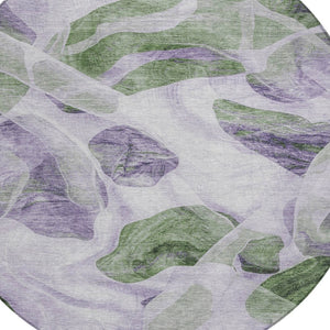 HomeRoots 5' Stylish Lavender and Green Abstract Indoor Outdoor Area Rug - Durable, Washable, Family-Friendly Design 8' Round 623194