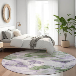 HomeRoots 5' Stylish Lavender and Green Abstract Indoor Outdoor Area Rug - Durable, Washable, Family-Friendly Design 8' Round 623194