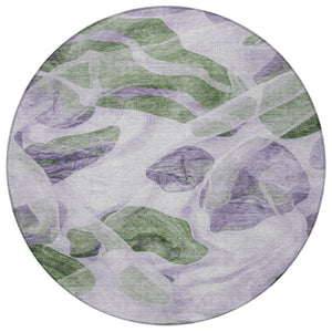 HomeRoots 5' Stylish Lavender and Green Abstract Indoor Outdoor Area Rug - Durable, Washable, Family-Friendly Design 8' Round 623194