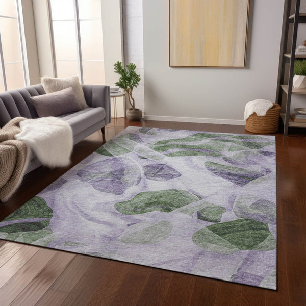 HomeRoots 5' Stylish Lavender and Green Abstract Indoor Outdoor Area Rug - Durable, Washable, Family-Friendly Design 8' X 10' 623195