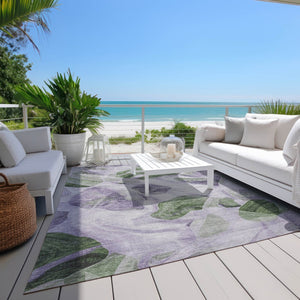 HomeRoots 5' Stylish Lavender and Green Abstract Indoor Outdoor Area Rug - Durable, Washable, Family-Friendly Design 9' X 12' 623196