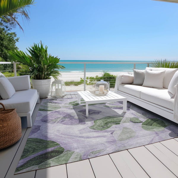 HomeRoots 5' Stylish Lavender and Green Abstract Indoor Outdoor Area Rug - Durable, Washable, Family-Friendly Design 9' X 12' 623196