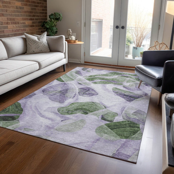HomeRoots 5' Stylish Lavender and Green Abstract Indoor Outdoor Area Rug - Durable, Washable, Family-Friendly Design 10' X 14' 623197