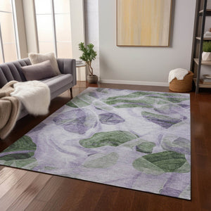 HomeRoots 5' Stylish Lavender and Green Abstract Indoor Outdoor Area Rug - Durable, Washable, Family-Friendly Design 10' X 14' 623197