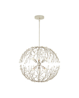 Currey & Company Shinju Pearl Orb Chandelier - Elegant Silver Leaf Design With Fresh-water Pearls & Adjustable Height Silver Pearl ,Wrought Iron 9000-1291-currey-company