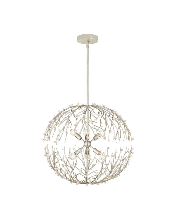 Currey & Company Shinju Pearl Orb Chandelier - Elegant Silver Leaf Design With Fresh-water Pearls & Adjustable Height Silver Pearl ,Wrought Iron 9000-1291-currey-company