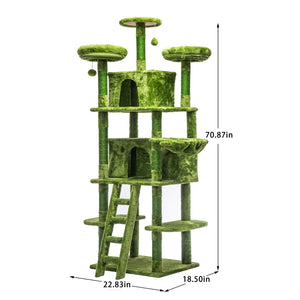 English Elm Large 7 Tier Plush Cat Tree with Dual Condos Hammock Sisal Posts for Multi Cat Homes Green W1578P447622