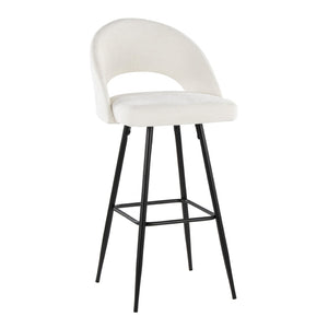 English Elm Fixed-height Metal Frame Barstools with Upholstered Seats and Geometric Footrest Set of 2 Black,Cream B202S01937