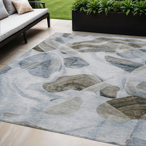 HomeRoots 5' Sky Blue and Taupe Abstract Area Rug - Stylish, Washable, Durable for Indoor and Outdoor Use 5' X 8' 623205