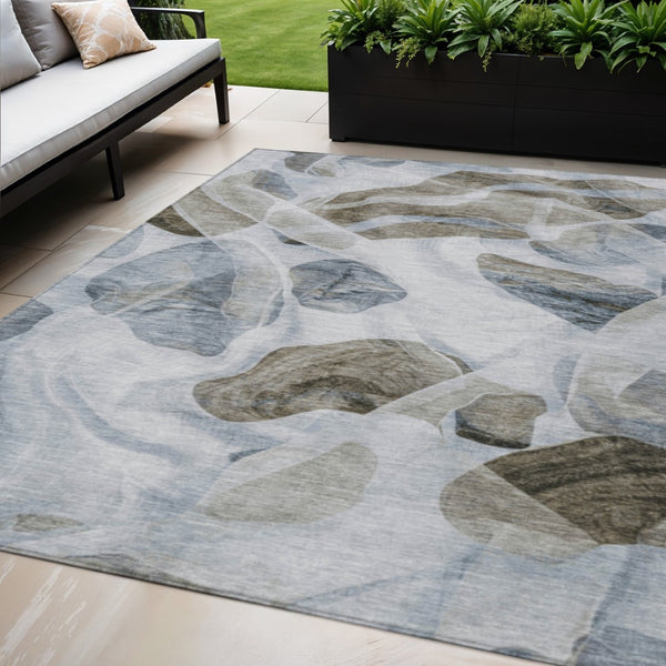 HomeRoots 5' Sky Blue and Taupe Abstract Area Rug - Stylish, Washable, Durable for Indoor and Outdoor Use 5' X 8' 623205