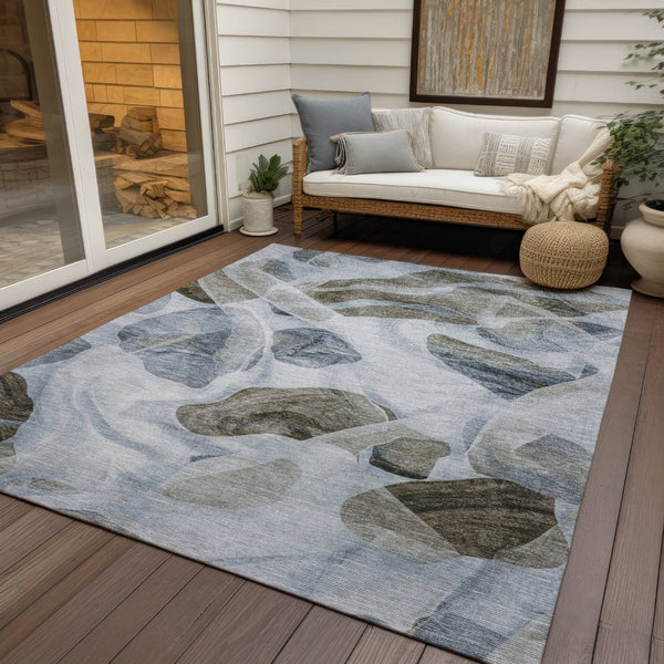 HomeRoots 5' Sky Blue and Taupe Abstract Area Rug - Stylish, Washable, Durable for Indoor and Outdoor Use 5' X 8' 623205