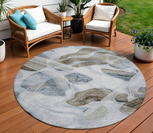 HomeRoots 5' Sky Blue and Taupe Abstract Area Rug - Stylish, Washable, Durable for Indoor and Outdoor Use 8' Round 623206