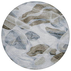 HomeRoots 5' Sky Blue and Taupe Abstract Area Rug - Stylish, Washable, Durable for Indoor and Outdoor Use 8' Round 623206
