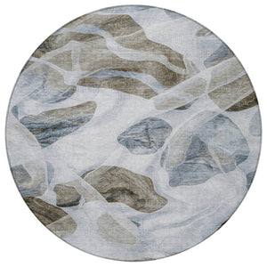 HomeRoots 5' Sky Blue and Taupe Abstract Area Rug - Stylish, Washable, Durable for Indoor and Outdoor Use 8' Round 623206