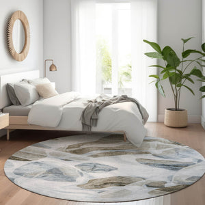 HomeRoots 5' Sky Blue and Taupe Abstract Area Rug - Stylish, Washable, Durable for Indoor and Outdoor Use 8' Round 623206