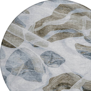 HomeRoots 5' Sky Blue and Taupe Abstract Area Rug - Stylish, Washable, Durable for Indoor and Outdoor Use 8' Round 623206