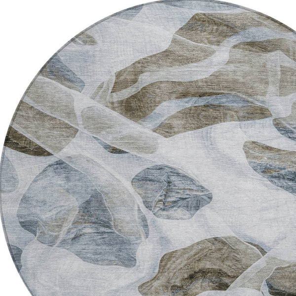 HomeRoots 5' Sky Blue and Taupe Abstract Area Rug - Stylish, Washable, Durable for Indoor and Outdoor Use 8' Round 623206