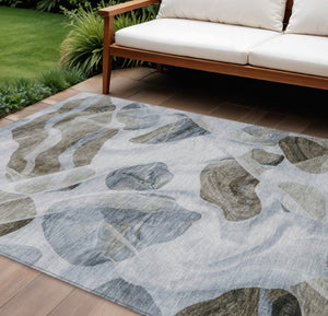 HomeRoots 5' Sky Blue and Taupe Abstract Area Rug - Stylish, Washable, Durable for Indoor and Outdoor Use 8' X 10' 623207
