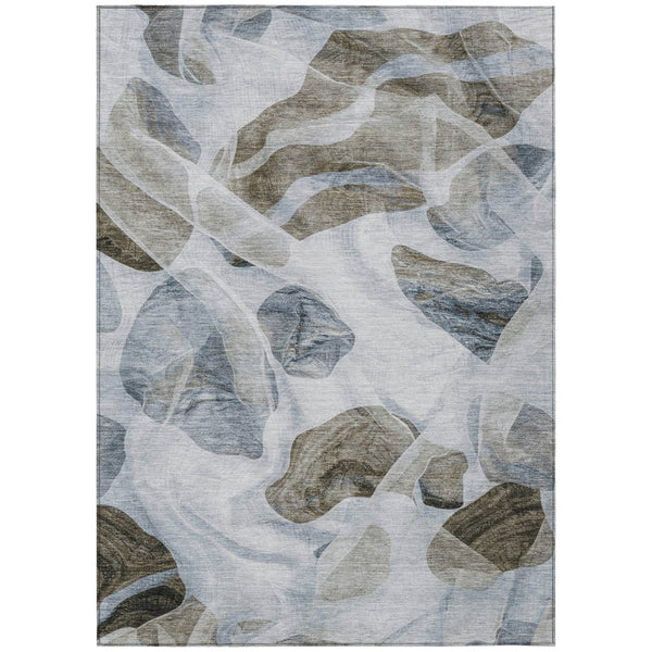 HomeRoots 5' Sky Blue and Taupe Abstract Area Rug - Stylish, Washable, Durable for Indoor and Outdoor Use 8' X 10' 623207