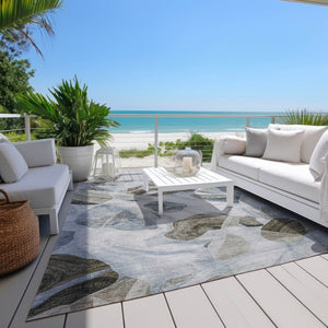 HomeRoots 5' Sky Blue and Taupe Abstract Area Rug - Stylish, Washable, Durable for Indoor and Outdoor Use 8' X 10' 623207