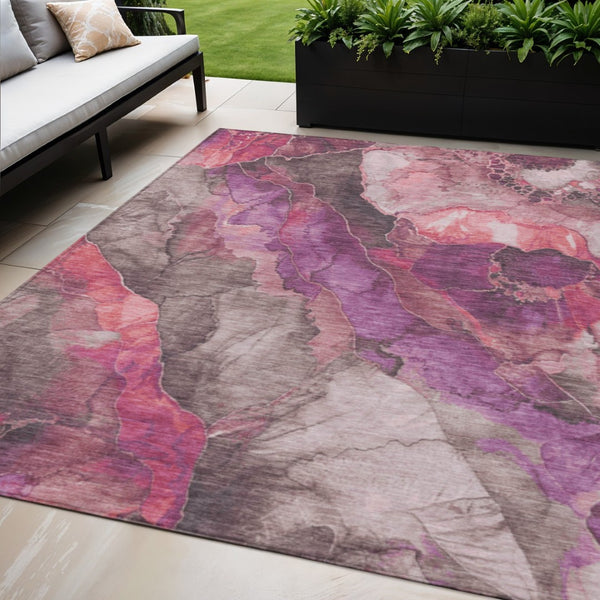 HomeRoots 5' Timeless Blush & Purple Floral Area Rug - Durable, Washable Design for Indoor & Outdoor Spaces 5' X 8' 623211
