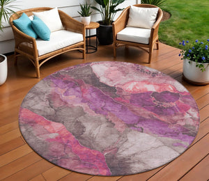 HomeRoots 5' Timeless Blush & Purple Floral Area Rug - Durable, Washable Design for Indoor & Outdoor Spaces 8' Round 623212