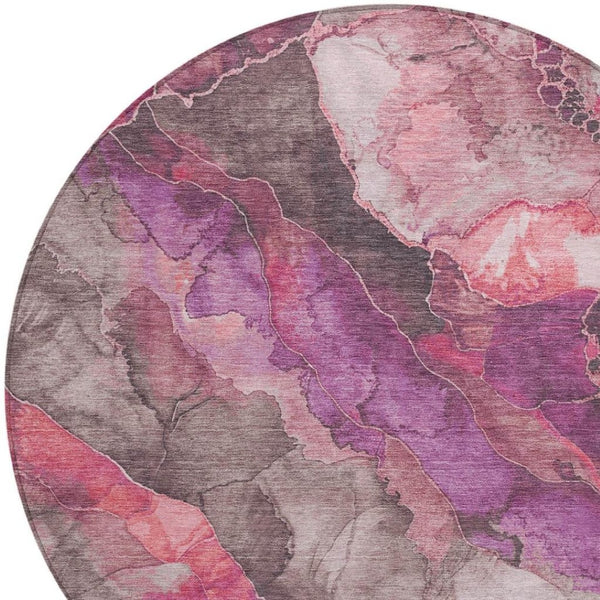 HomeRoots 5' Timeless Blush & Purple Floral Area Rug - Durable, Washable Design for Indoor & Outdoor Spaces 8' Round 623212