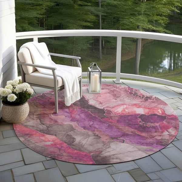 HomeRoots 5' Timeless Blush & Purple Floral Area Rug - Durable, Washable Design for Indoor & Outdoor Spaces 8' Round 623212