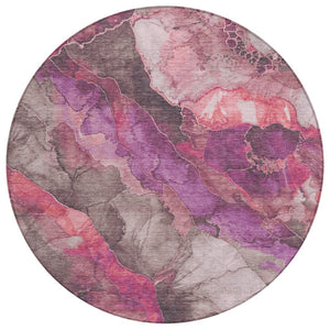 HomeRoots 5' Timeless Blush & Purple Floral Area Rug - Durable, Washable Design for Indoor & Outdoor Spaces 8' Round 623212