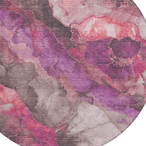 HomeRoots 5' Timeless Blush & Purple Floral Area Rug - Durable, Washable Design for Indoor & Outdoor Spaces 8' Round 623212