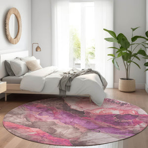 HomeRoots 5' Timeless Blush & Purple Floral Area Rug - Durable, Washable Design for Indoor & Outdoor Spaces 8' Round 623212