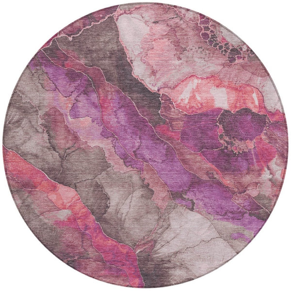HomeRoots 5' Timeless Blush & Purple Floral Area Rug - Durable, Washable Design for Indoor & Outdoor Spaces 8' Round 623212