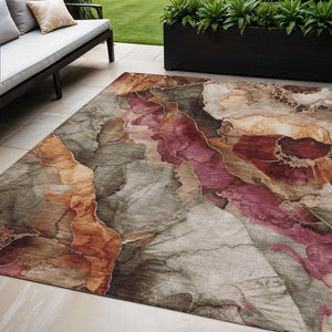 HomeRoots 5' Elegant Khaki and Blush Floral Washable Area Rug – Durable, Stain-Resistant for Indoor/Outdoor Use 5' X 8' 623217