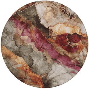 HomeRoots 5' Elegant Khaki and Blush Floral Washable Area Rug – Durable, Stain-Resistant for Indoor/Outdoor Use 8' Round 623218