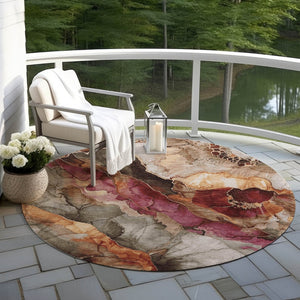 HomeRoots 5' Elegant Khaki and Blush Floral Washable Area Rug – Durable, Stain-Resistant for Indoor/Outdoor Use 8' Round 623218