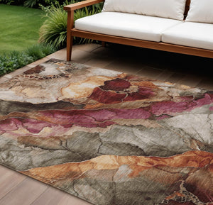 HomeRoots 5' Elegant Khaki and Blush Floral Washable Area Rug – Durable, Stain-Resistant for Indoor/Outdoor Use 8' X 10' 623219