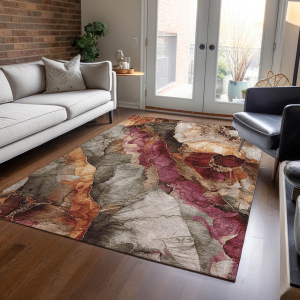 HomeRoots 5' Elegant Khaki and Blush Floral Washable Area Rug – Durable, Stain-Resistant for Indoor/Outdoor Use 8' X 10' 623219