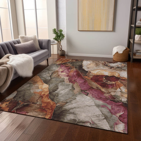 HomeRoots 5' Elegant Khaki and Blush Floral Washable Area Rug – Durable, Stain-Resistant for Indoor/Outdoor Use 8' X 10' 623219