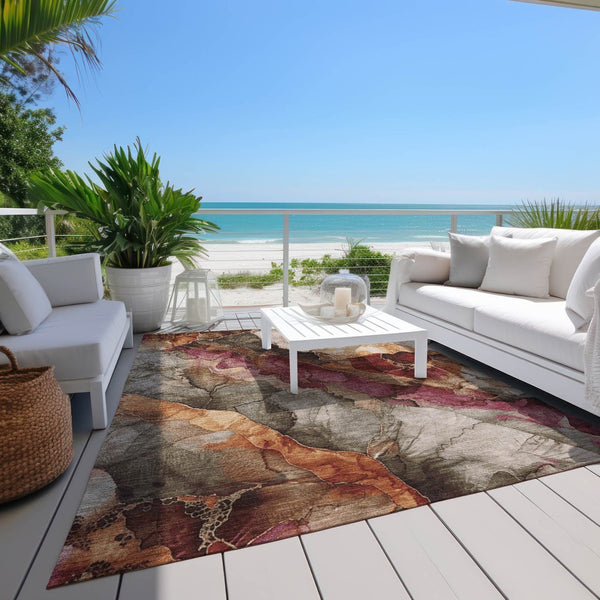 HomeRoots 5' Elegant Khaki and Blush Floral Washable Area Rug – Durable, Stain-Resistant for Indoor/Outdoor Use 9' X 12' 623220