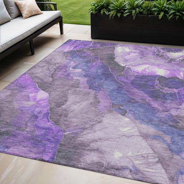 HomeRoots 5' Elegant Lavender and Ivory Floral Washable Area Rug for Indoor and Outdoor Spaces, Durable Design 5' X 8' 623223
