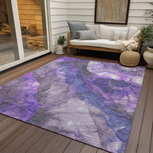 HomeRoots 5' Elegant Lavender and Ivory Floral Washable Area Rug for Indoor and Outdoor Spaces, Durable Design 5' X 8' 623223