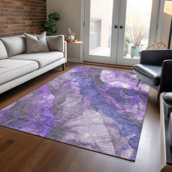 HomeRoots 5' Elegant Lavender and Ivory Floral Washable Area Rug for Indoor and Outdoor Spaces, Durable Design 5' X 8' 623223
