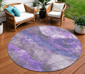 HomeRoots 5' Elegant Lavender and Ivory Floral Washable Area Rug for Indoor and Outdoor Spaces, Durable Design 8' Round 623224