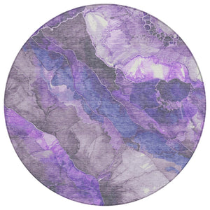 HomeRoots 5' Elegant Lavender and Ivory Floral Washable Area Rug for Indoor and Outdoor Spaces, Durable Design 8' Round 623224