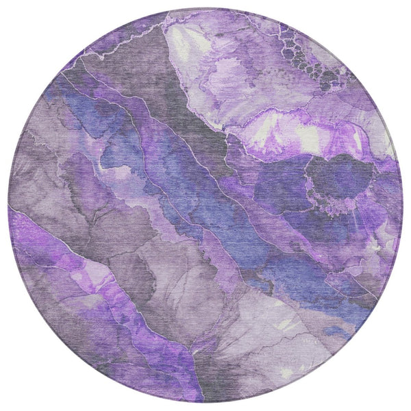 HomeRoots 5' Elegant Lavender and Ivory Floral Washable Area Rug for Indoor and Outdoor Spaces, Durable Design 8' Round 623224