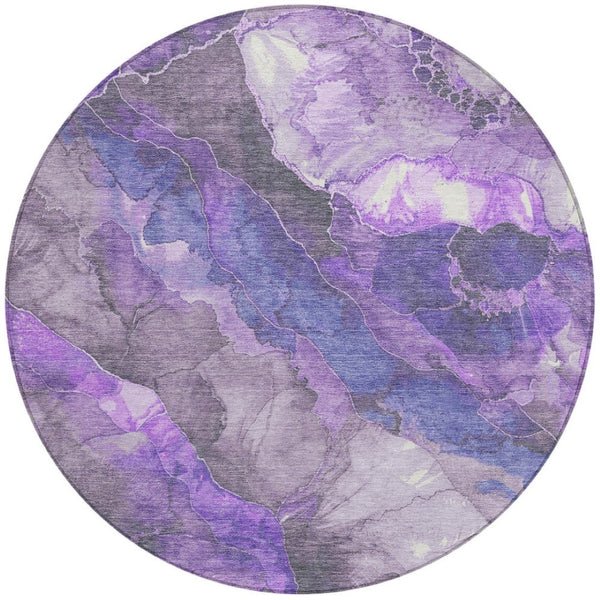 HomeRoots 5' Elegant Lavender and Ivory Floral Washable Area Rug for Indoor and Outdoor Spaces, Durable Design 8' Round 623224