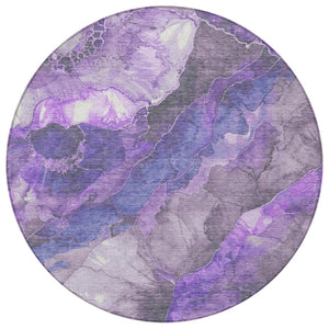 HomeRoots 5' Elegant Lavender and Ivory Floral Washable Area Rug for Indoor and Outdoor Spaces, Durable Design 8' Round 623224