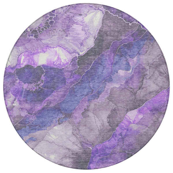 HomeRoots 5' Elegant Lavender and Ivory Floral Washable Area Rug for Indoor and Outdoor Spaces, Durable Design 8' Round 623224